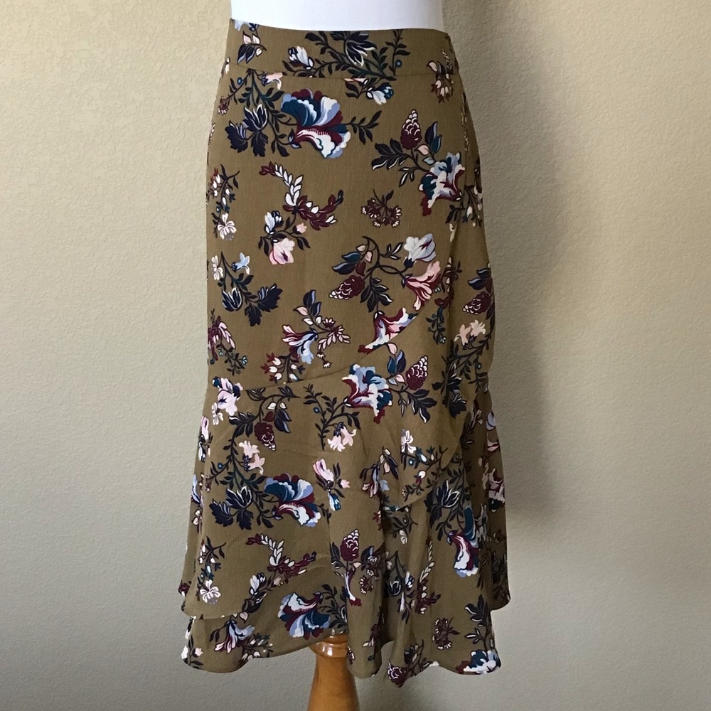 Ann Taylor Floral Faux-Wrap Skirt, Size 12